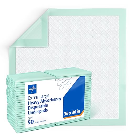 Medline Super Absorbent Underpads, 50 Count, For Bariatric Care, Hospitals, & Nursing Homes