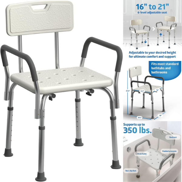 Medline Heavy-Duty Adjustable Shower Chair For Bariatric Care, Hospitals, Nursing Homes